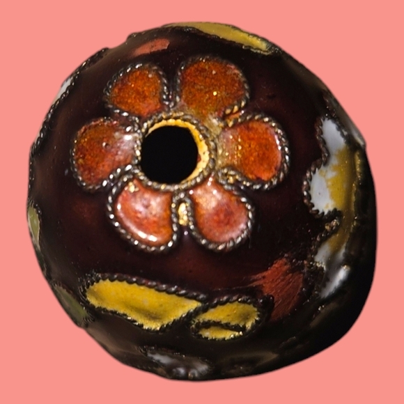 Vintage Cloisonne Egg Flowers Motif Wood Stand 1950s - Picture 7 of 7